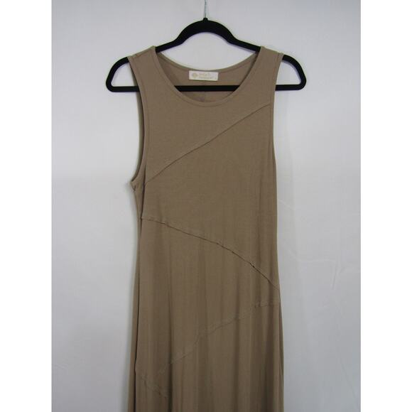 Leela & Lavendar Rayon Dress Ribbed Knit Midi sz S Neutral Raw Seam Minimalist - Picture 3 of 8